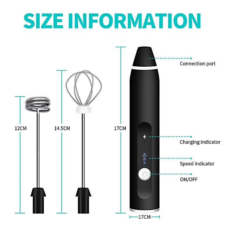 2-in-1 USB Rechargeable Milk Frother & Egg Beater – 3-Speed Handheld Electric Foam Maker