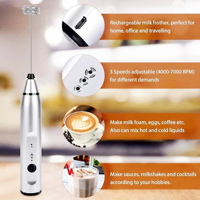 2-in-1 USB Rechargeable Milk Frother & Egg Beater – 3-Speed Handheld Electric Foam Maker