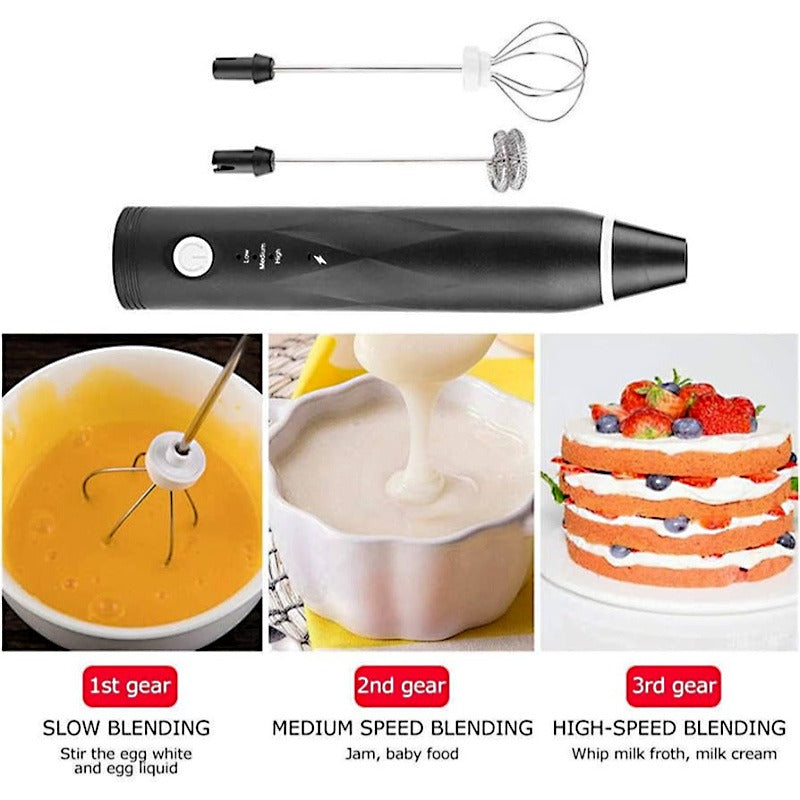 2-in-1 USB Rechargeable Milk Frother & Egg Beater – 3-Speed Handheld Electric Foam Maker