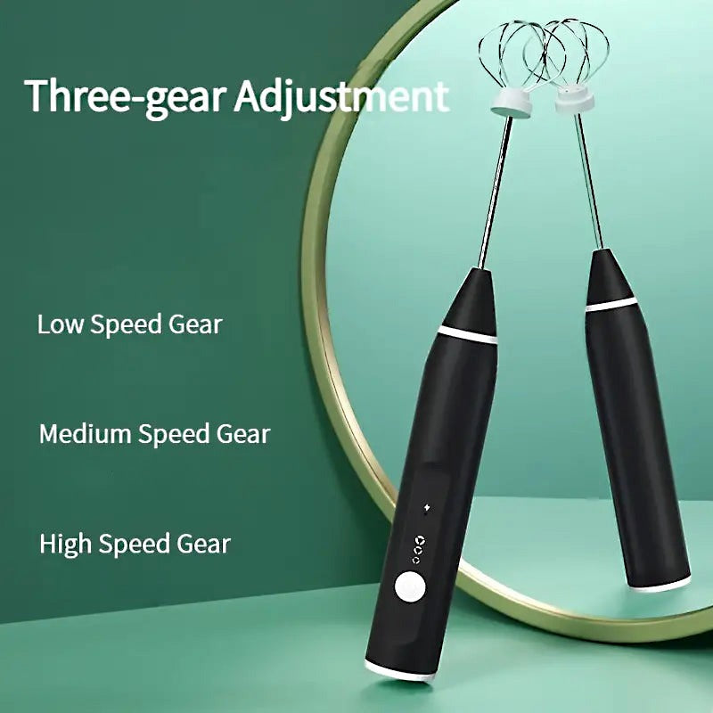 2-in-1 USB Rechargeable Milk Frother & Egg Beater – 3-Speed Handheld Electric Foam Maker