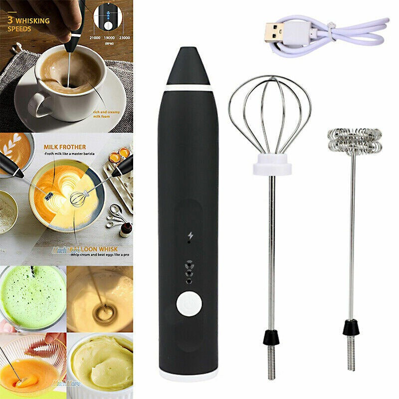 2-in-1 USB Rechargeable Milk Frother & Egg Beater – 3-Speed Handheld Electric Foam Maker